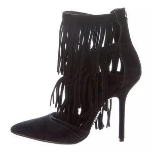 Alice + Olivia Black Suede Fringe Stiletto Heel